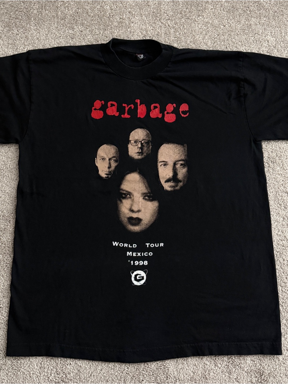 Vintage 1998 Garbage World Tour Mexico T-Shirt Black Band Tee XL 24” x 30.5”